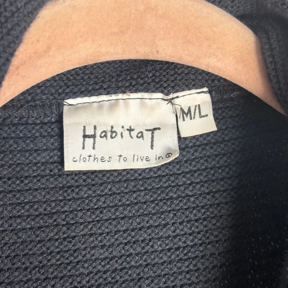 VTG Y2K Habitat Womens Ribbed Cotton Button Front Cardigan Sweater‎ Black ML